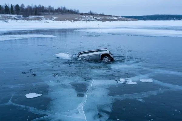 Автомобиль провалился под лед