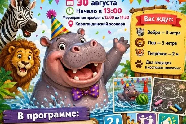 Бегемот весом три тонны: Юджин из Карагандинского зоопарка отмечает день рождения